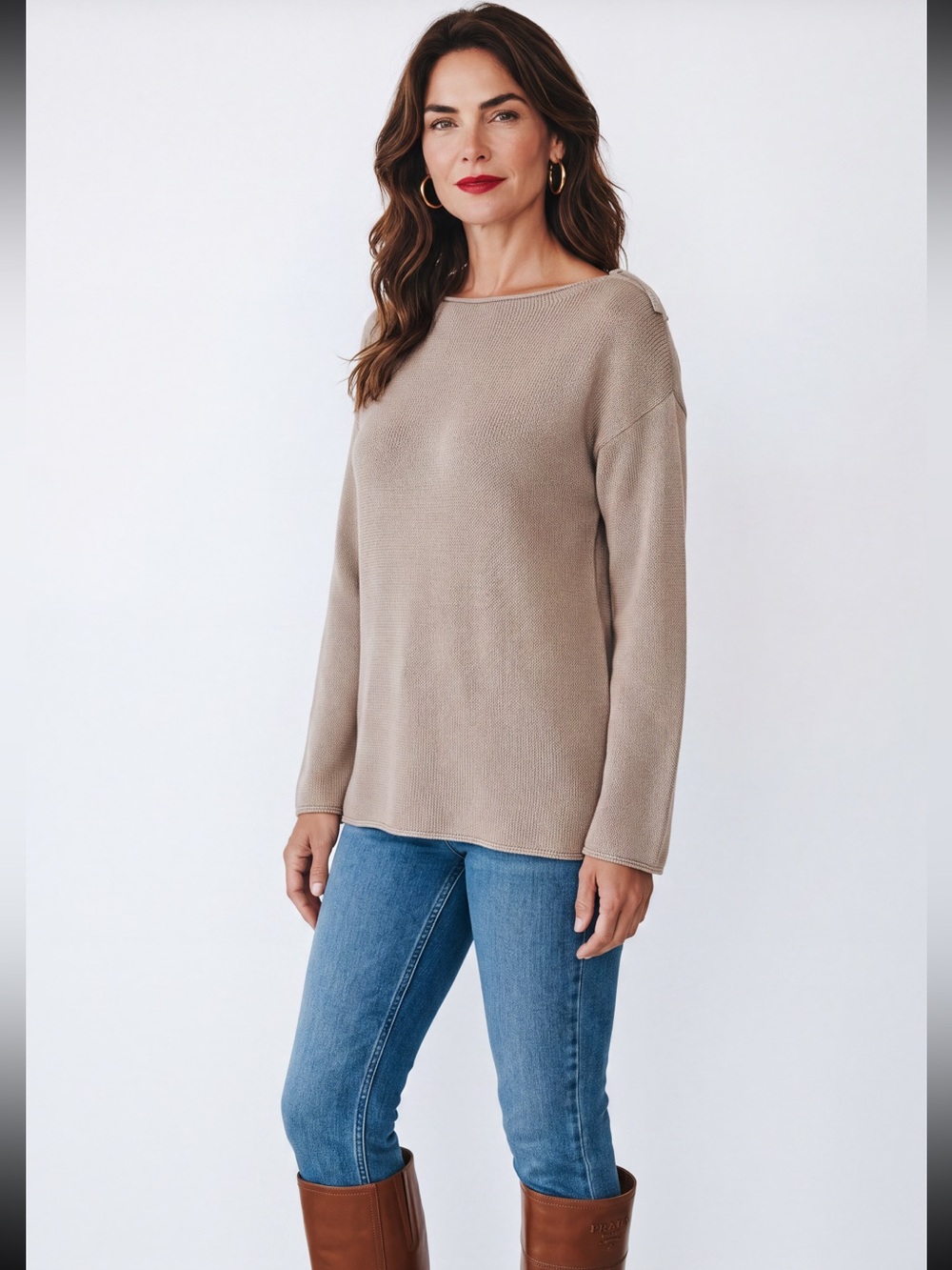 Lafayette 148 New York Scoop Neck Pullover in Earthy Grey